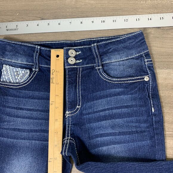 Faded Glory Girls Capri Jeans Size 10 Embroidered Cuffed Low Rise W26 x L15 - Picture 3 of 8